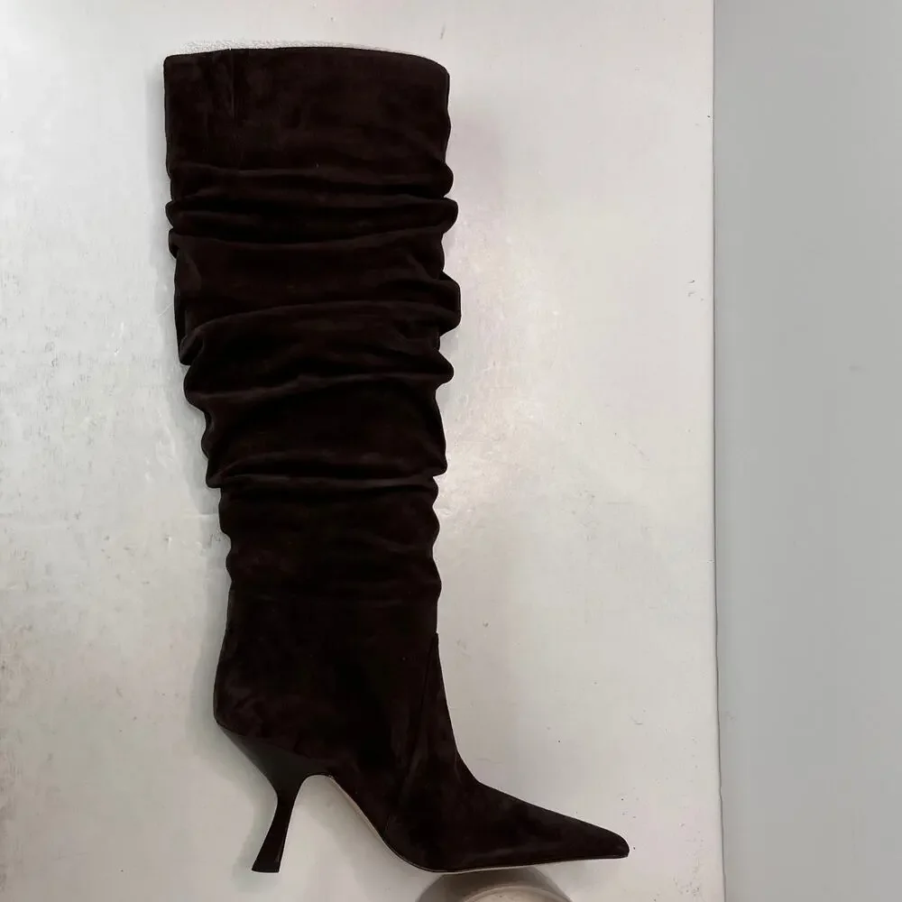 Michael Kors Luna Suede Knee High Pointed Toe Boot Chocolate Brown Women 7M NWB